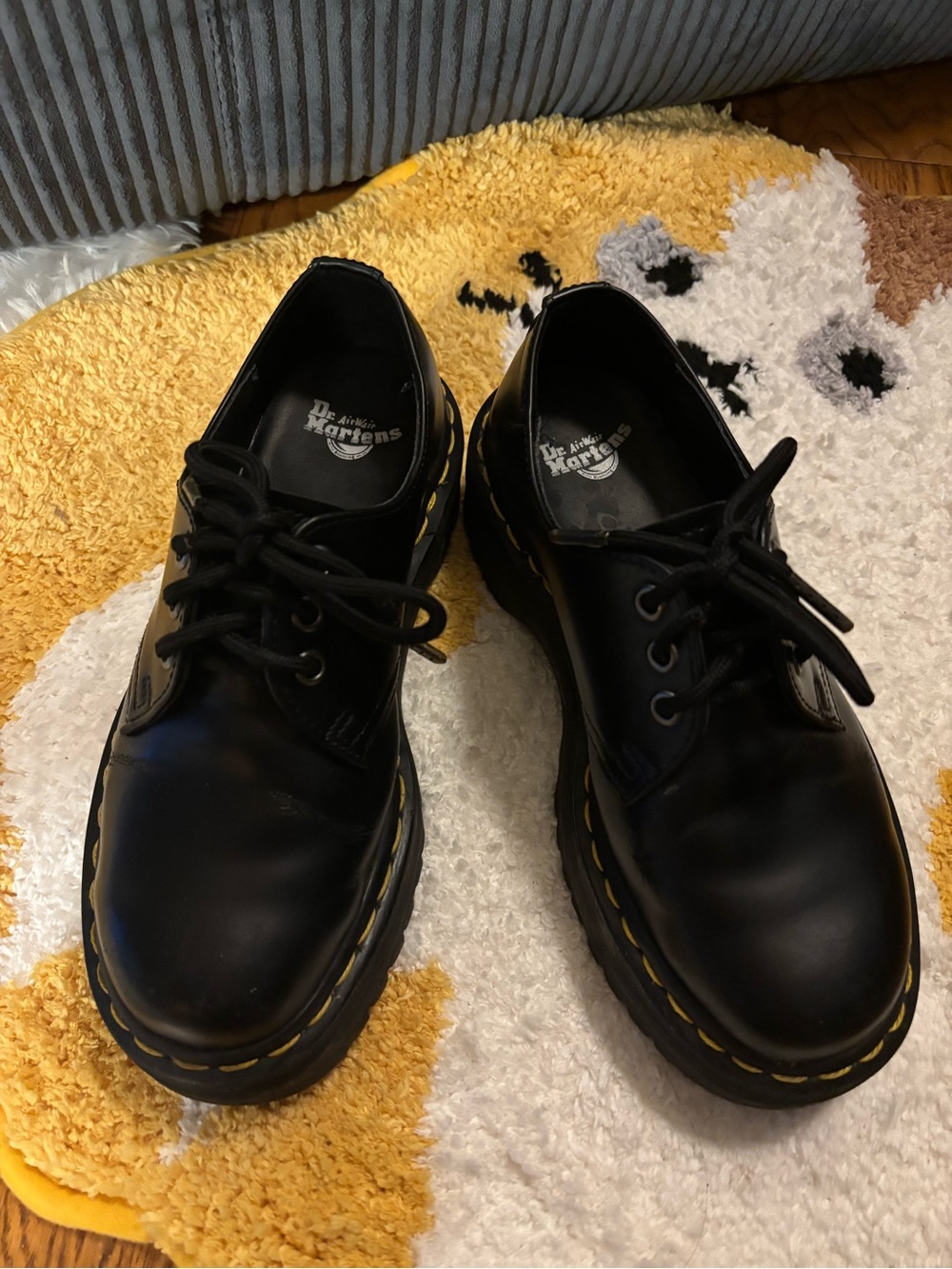 Dr. Martens 1461 Black Leather 3-Eye Oxfords with Yellow Stitching
